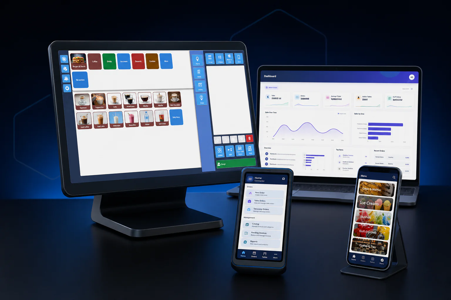 Terminal, ordenador y móviles mostrando las aplicaciones conectadas de Silize