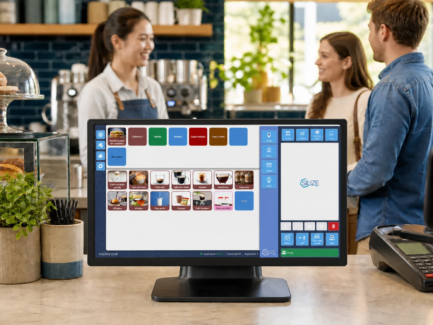 Profesional utilizando la pantalla de venta de Silize POS