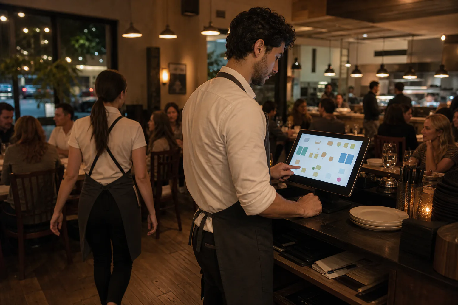 Equipo de restaurante organizando mesas con Silize POS