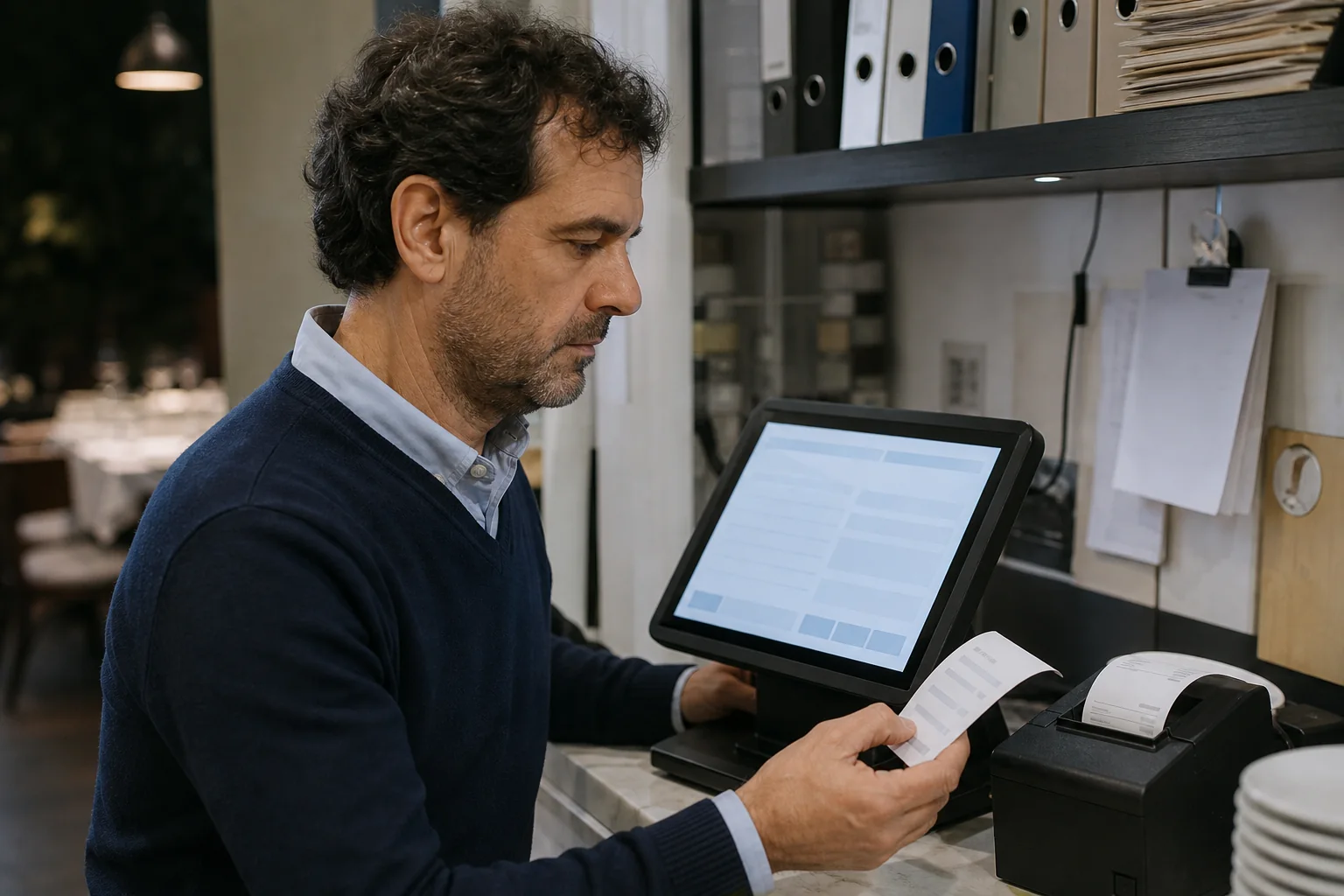 Responsable de un restaurante consultando una venta gestionada con Silize POS